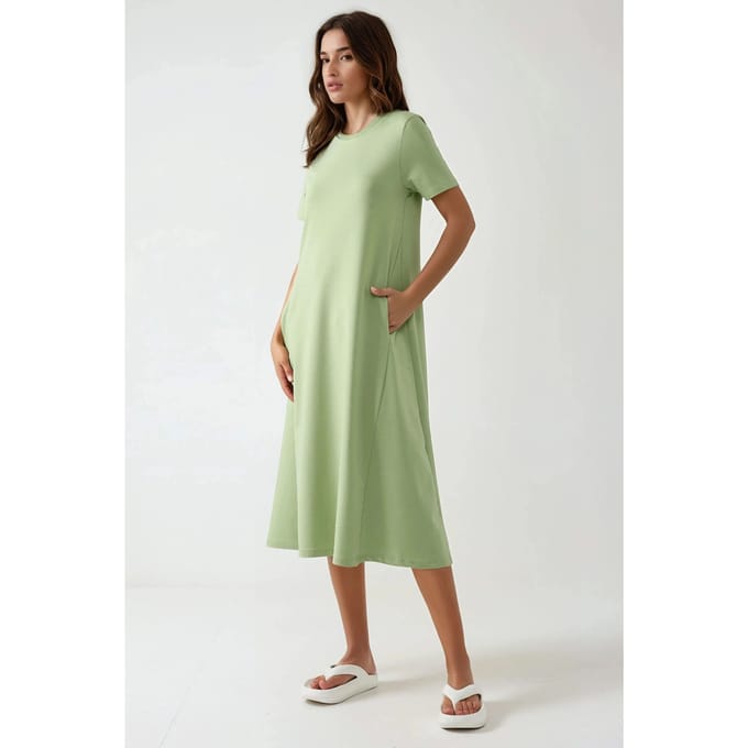 Ronde Hals Korte Mouwen Basis Midi Jurk