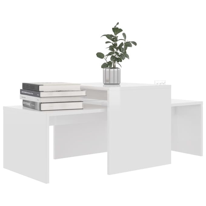 vidaXL - Salontafelset - 100x48x40 - cm - bewerkt - hout - hoogglans - wit