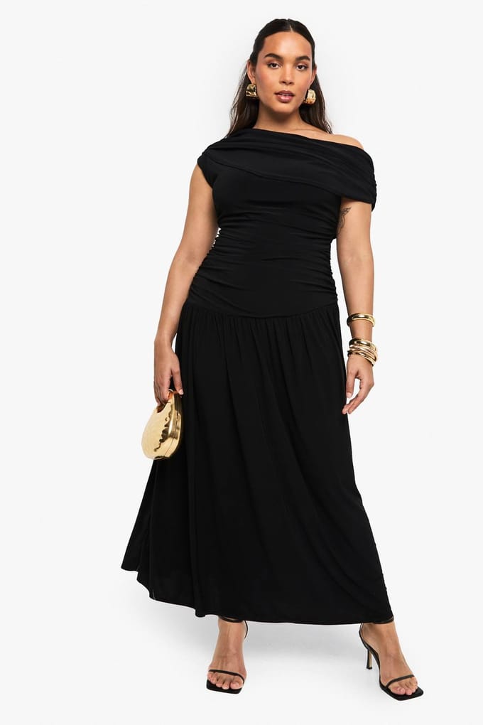 boohoo Dames Plus Dubbele Laag Geruched Maxi Jurk | Black | Maat: 24