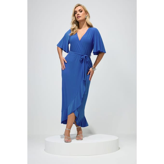 Yours London Blauwe Wikkeljurk Met Ruchezoom Size 46