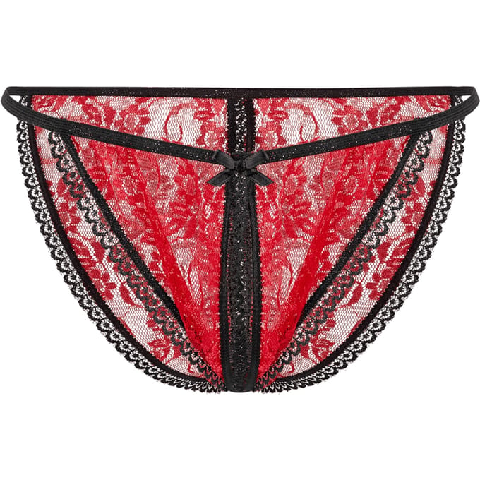 Amorable - Sexy Tanga Slipje Met Open Kruis - Rood/Zwart