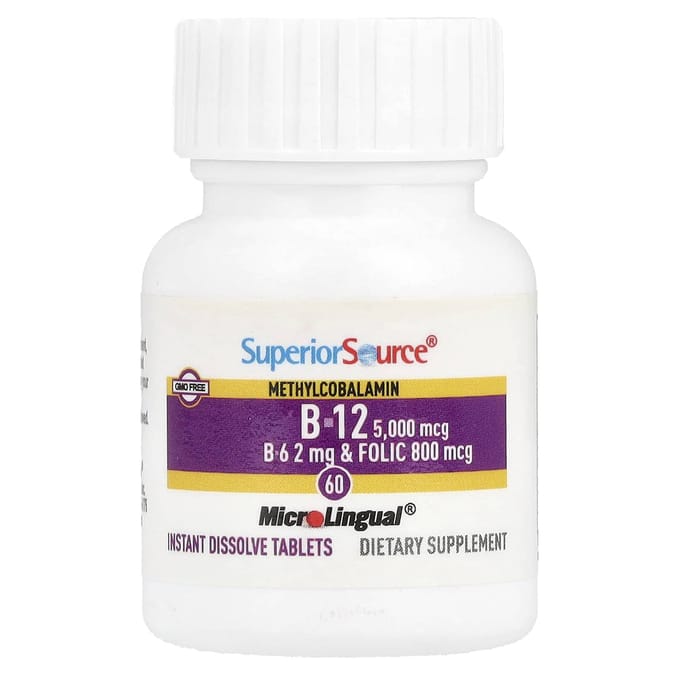 Methylcobalamine B-12, B-6 en Foliumzuur, Microlingual® Snel Oplossende Tabletten, 60 Tabletten