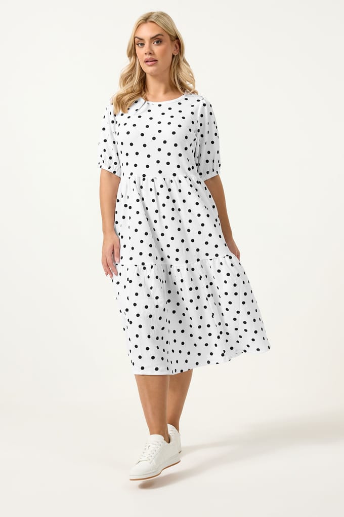 Yours Witte Gelaagde Maxijurk Met Stippen Size 54-56