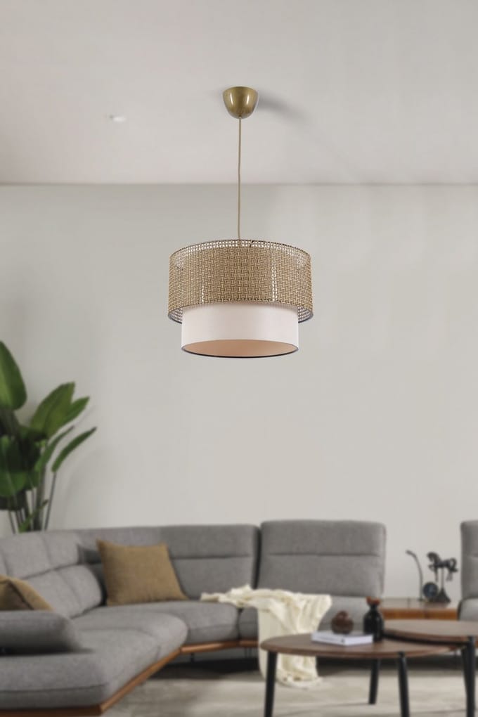 Asir - Kroonluchter - Beige, Crème - METALEN BEHUIZING - 35 x 35 x 25 cm