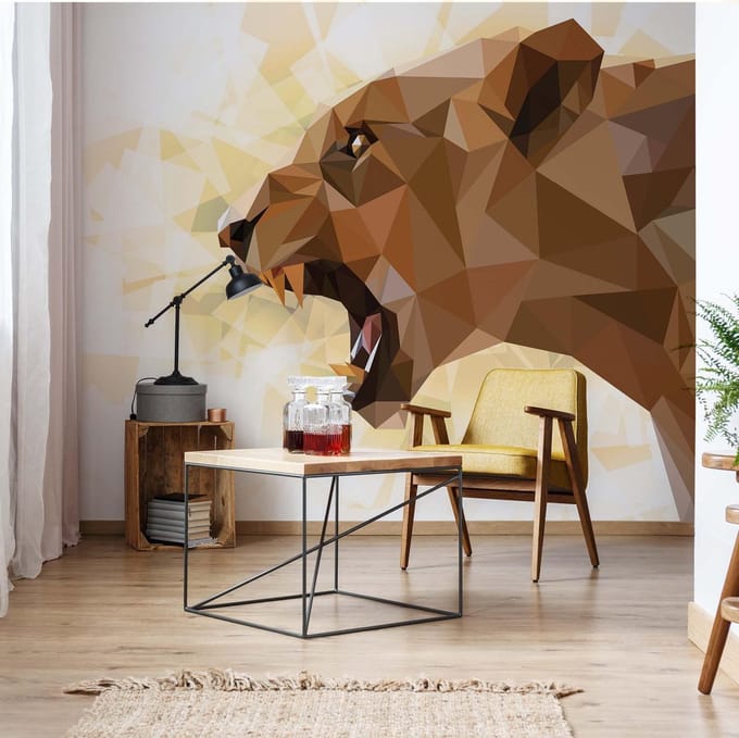 Fotobehang - Vlies Behang - Geometrische Leeuwin in 3D - Kunst - 416 x 290 cm