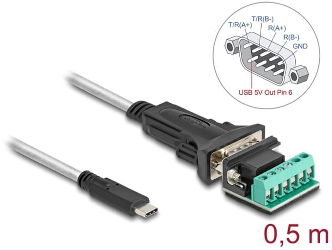 Delock Adapter USB Type-C™ to 1 x Serial RS-422/485 male with 6 pin terminal block 5 V 0.5 m