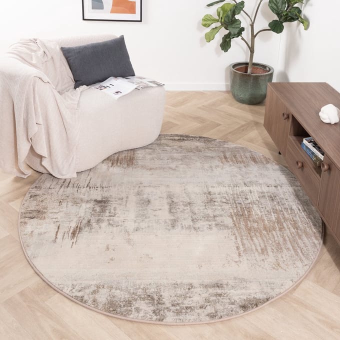 Studio Clarice Rond abstract vloerkleed - Xavier Scratch Taupe/Grijs - Ø 240cm