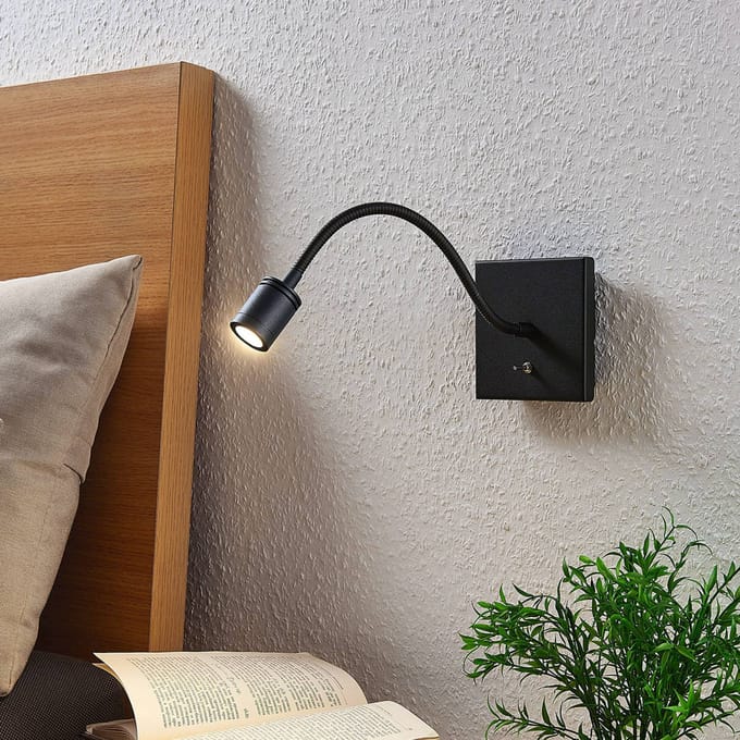 Lindby LED wandlamp Mayar, zwart, metaal, leeslamp, 11cm