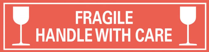 Fragile handle with care sticker, oranje wit 300 x 75 mm