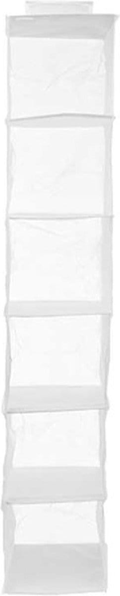 Kipit Kledingkast organizer - 6 vaks - wit - 25 x 25 x 138 cm - ruimtebesparend/hangend