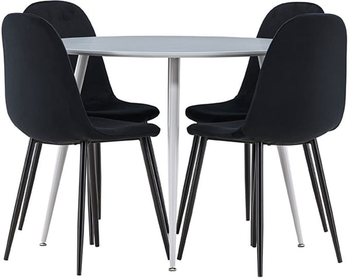 Plaza eethoek tafel Ø100cm en 4 velours stoelen grijs.