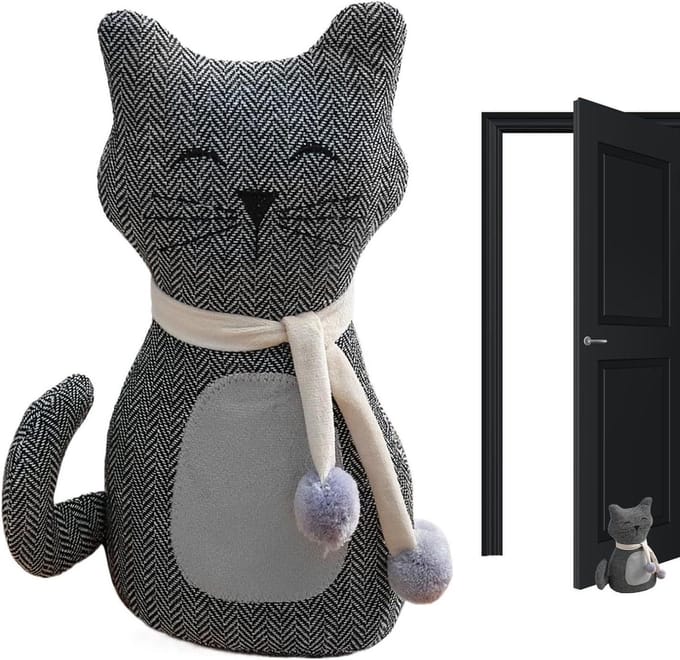 Leuke Deurstopper - Kattenblok Stabilisator - Huisdecoratie - Verzwaarde Stoffen Grendel - 28.5 cm Lengte - Grijs