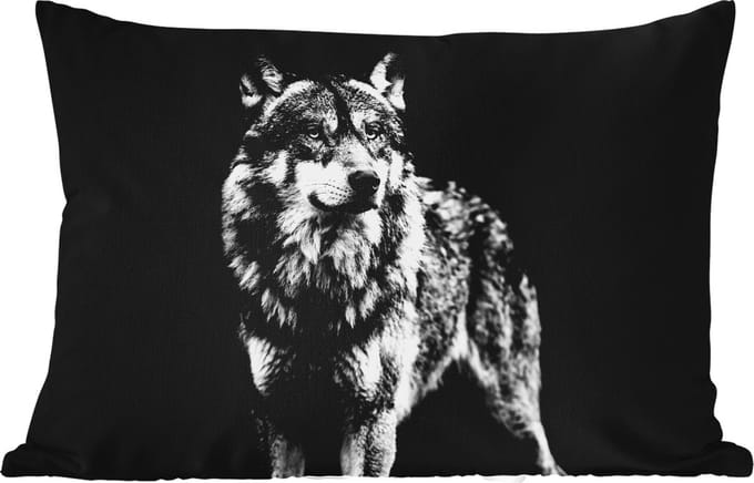 Buitenkussens - Wolf - Dieren - Wild - Zwart - Wit - 60x40 cm - Weerbestendig