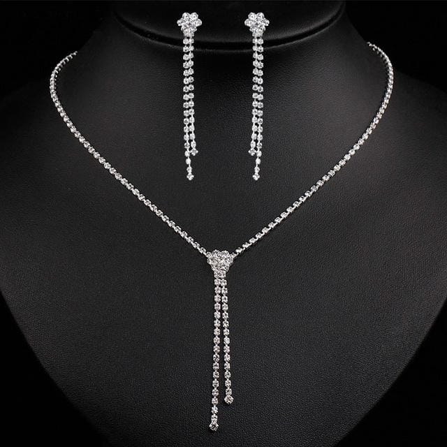 Accessoires Fleur Simple Diamant Frangé Collier Boucles d'oreilles Ensemble, Accessoires de Mariage Nuptial Polyvalent argenté