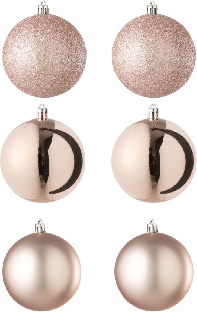 J-Line kerstbal - kunststof - lichtroze - doos van 6