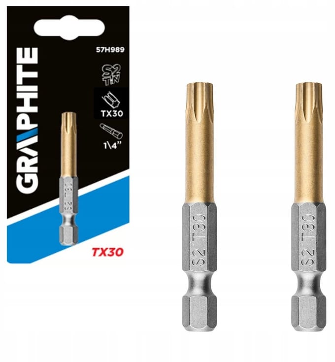 2x GRAPHITE TX30 Schroefbit 50 mm - Titaniumnitride coating