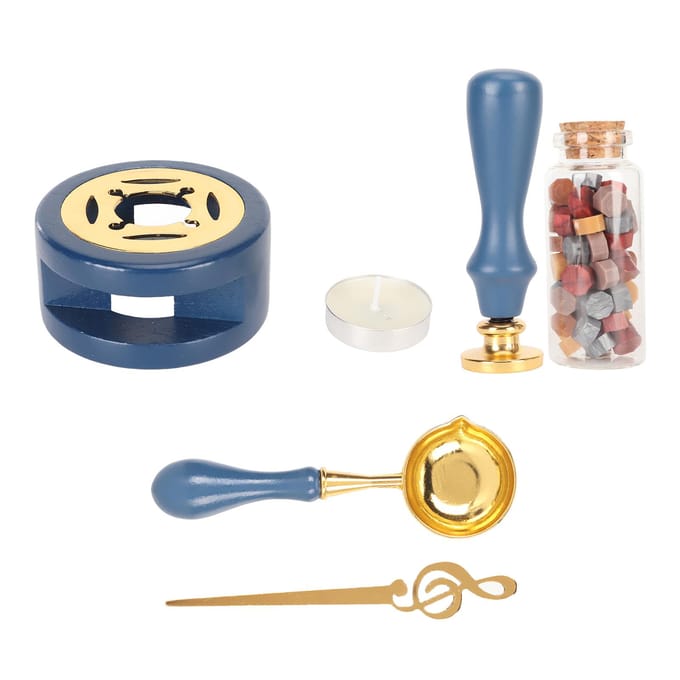 Waxzegelstempelset met waxverwarmer, waxlepel, retro waxstempelset voor uitnodigingen black