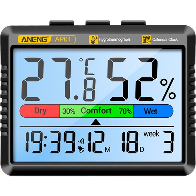 Thermometer Hygrometer Multifunctioneel Oplaadbaar Temperatuur Vochtigheidsmeter Wekkerfunctie type 1 built-in battery