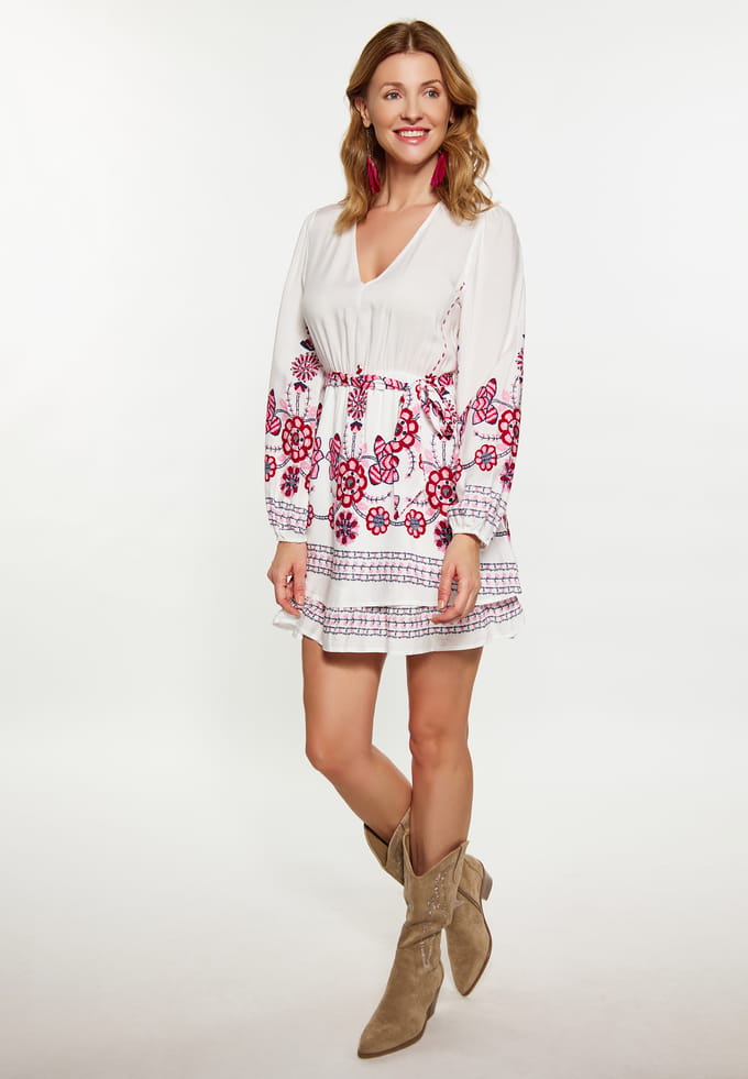 usha Jurk Dames Wit Veelkleurig