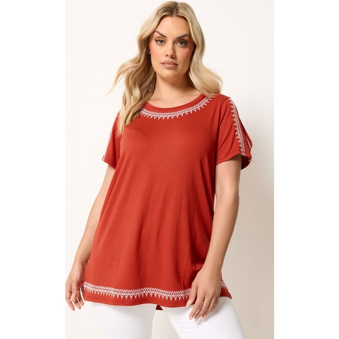 Yours Oranje Top Met Geborduurde Open Schouders Size 42