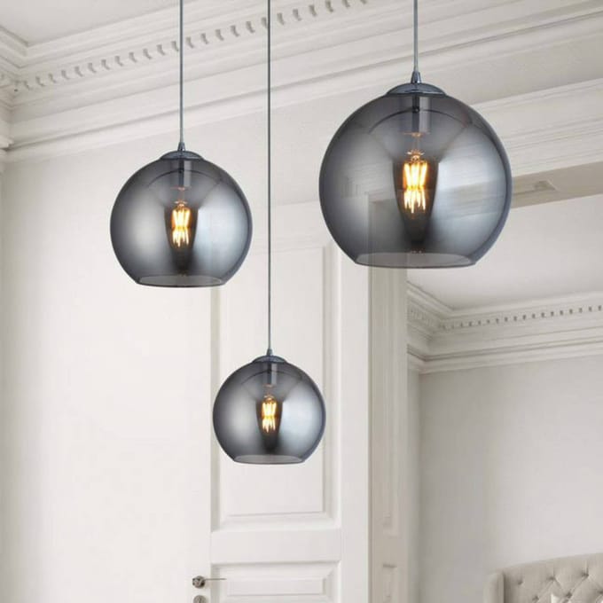 Searchlight Balls rookglas - Hanglamp - 1 Lichts - Smoke - Glasbol - 32cm