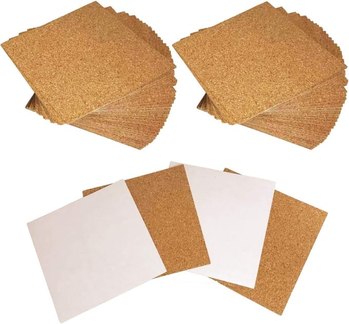 Set van 60 Zelfklevende Kurken Coasters - Vierkante Kurken Matten voor Drankjes en Creatieve Projecten