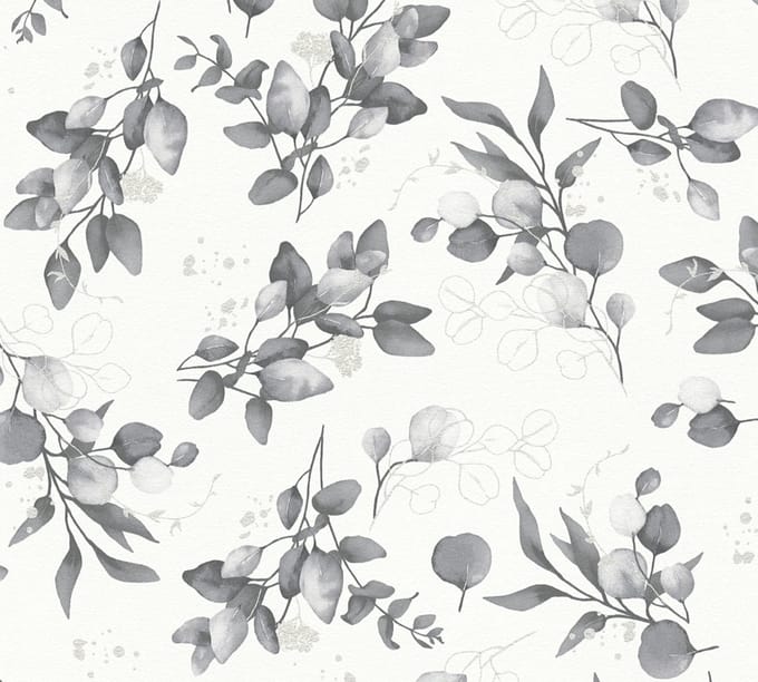 EUCALYPTUS TAKKEN BEHANG | Engelse Style - Wit Zwart Grijs Zilver - A.S. Création Pure Elegance