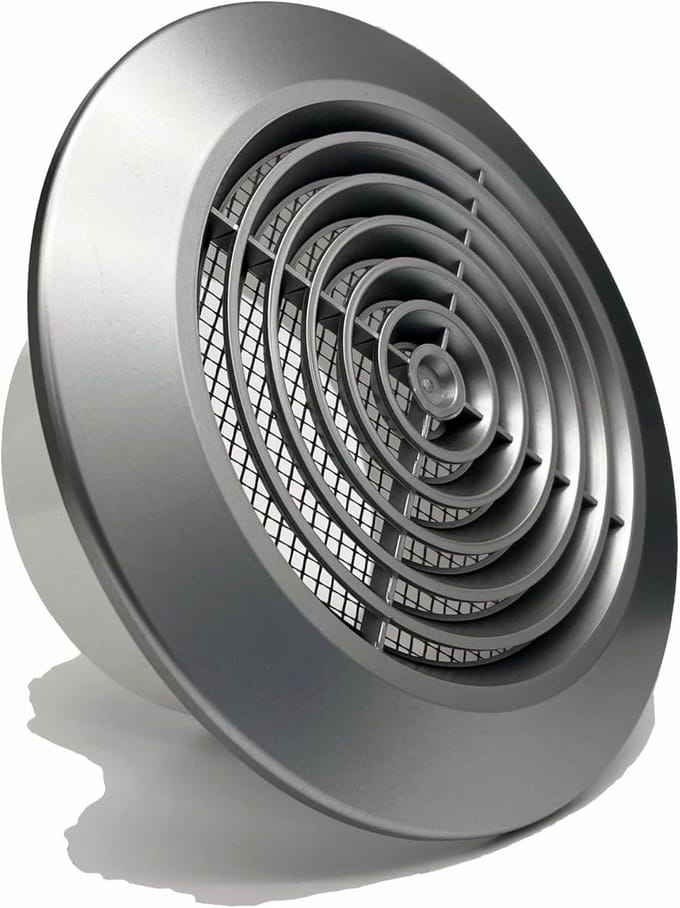 Ventilatierooster - Rond rooster - Nette afwerking - Insectenwerend gaas - 100 mm - Zilver