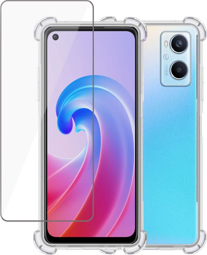 Hoesje geschikt voor Oppo A96 + Screenprotector – Tempered Glass - Extreme Shock Case Transparant