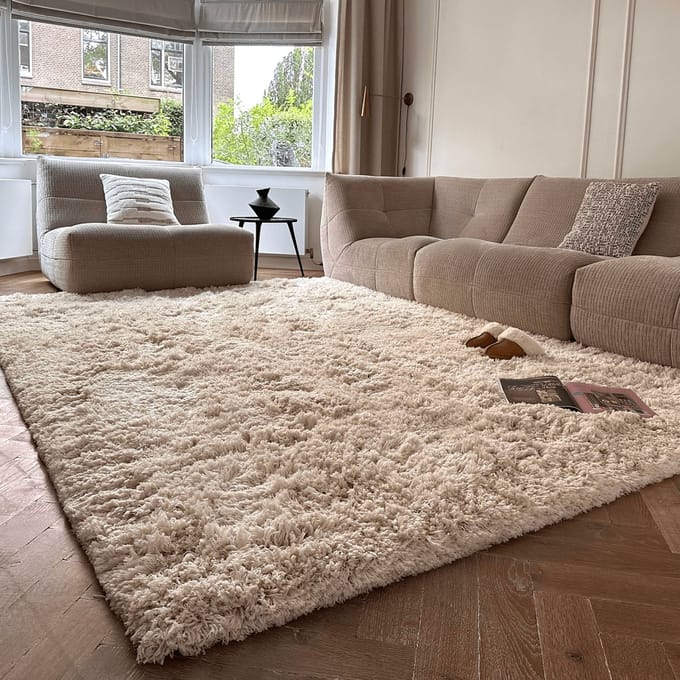 Hoogpolig Vloerkleed Pilo Ivoor Wit Polyester Interieur05 - 200 x 290 cm - (L)