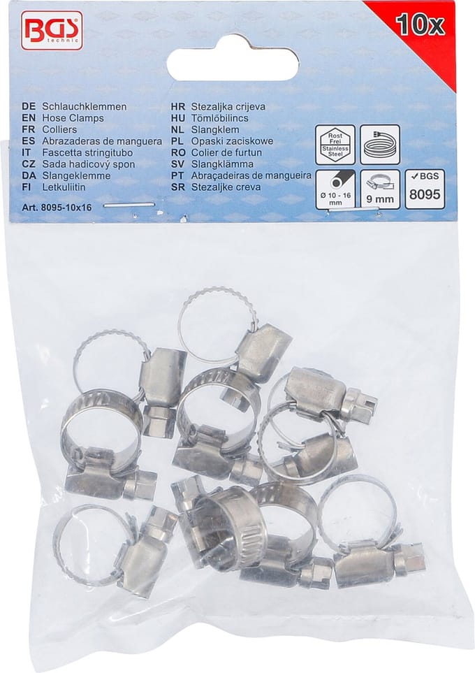 BGS Slangklem roestvrij 10 x 16 mm 10 delig