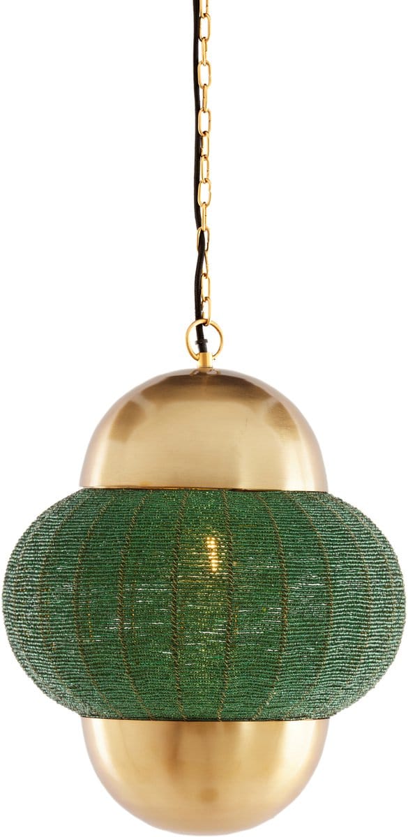 Light & Living Hanglamp Cetara Kralen, 33cm - Donkergroen/Brons