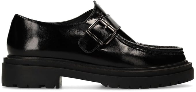Sacha - Dames - Zwarte leren loafers met buckle - Maat 39