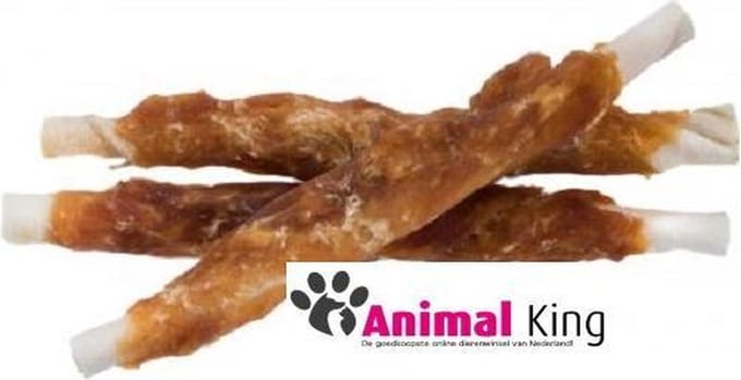 4 x 3 Kip met runderhuidstick-17 cm-hondensnacks - Animal King