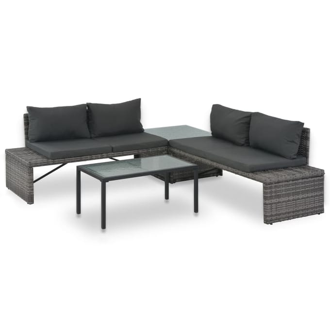 vidaXL - Loungeset - met - kussens - 3-delig - poly - rattan - grijs