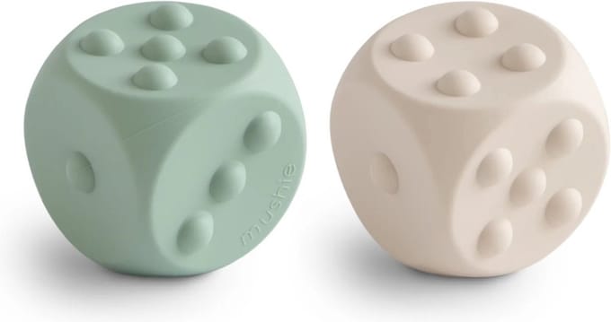 Mushie Dobbelsteen Siliconen Cambridge Blue/Shifting Sands (2 stuks)