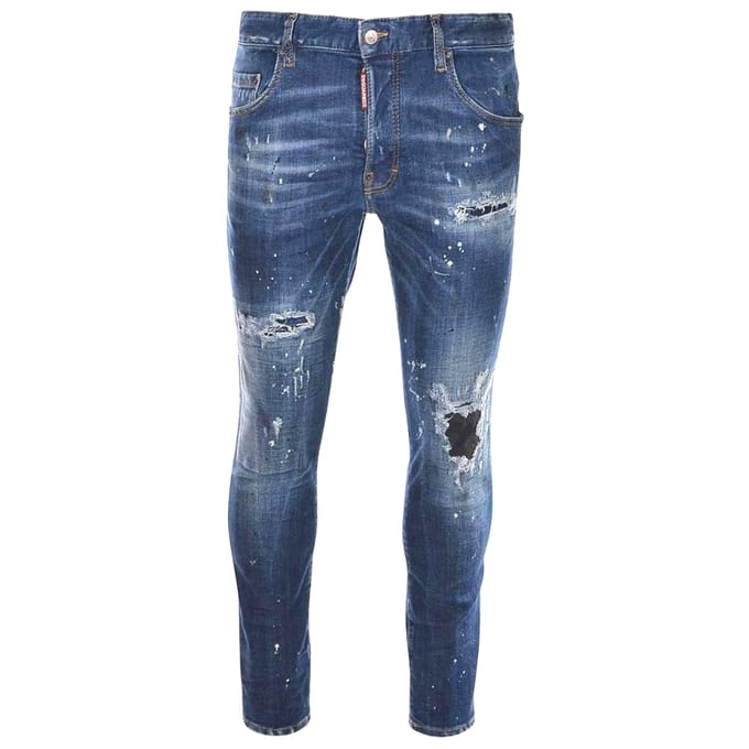 Dsquared2 Skater Jeans Destroyed Reinforced Paint Splash Effect Blauwe Jeans