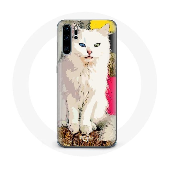 Hoesje voor Huawei P30 pro Turkse Van White Cat met blauwe en gele ogen