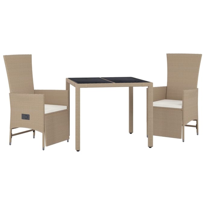 vidaXL - 3-delige - Tuinset - met - kussens - poly - rattan - beige