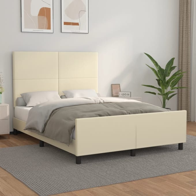 vidaXL - Bedframe - met - hoofdbord - kunstleer - crèmekleurig - 140x200 - cm