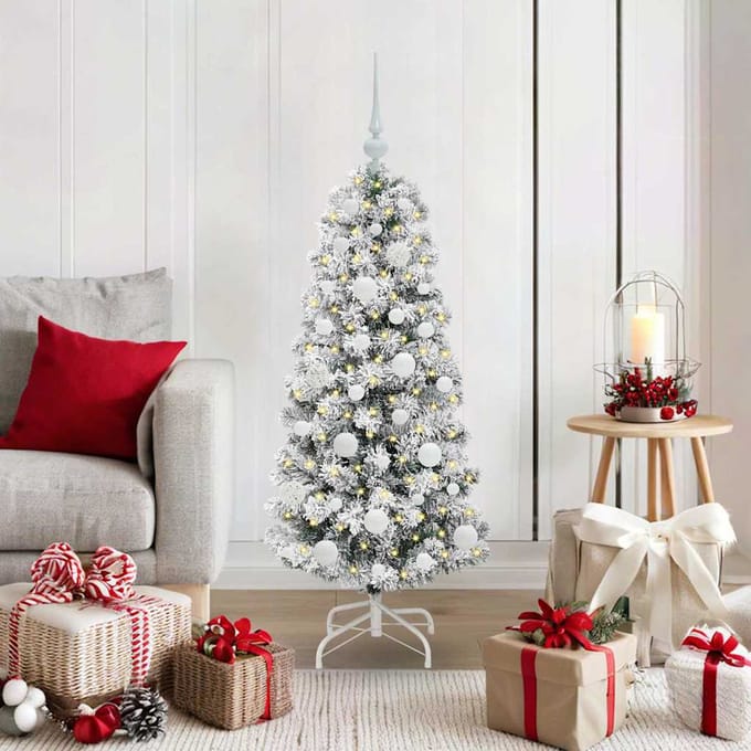 vidaXL - Kunstmatige - Hinged - Kerstboom - 150 - LED's - Groen - en - Wit - 120 - cm