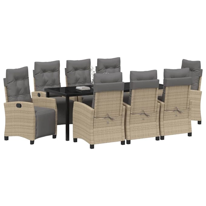 vidaXL - Tuin - Eettafel - Set - 9 - st - Beige - poly - rattan