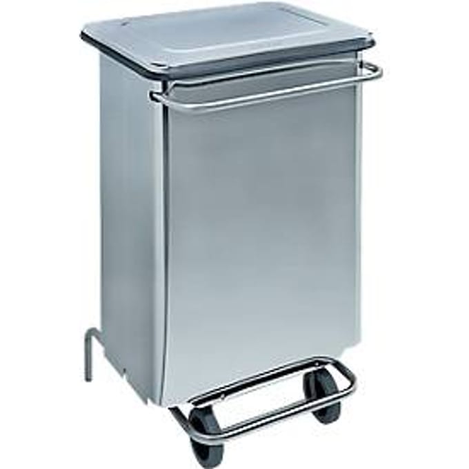 Afvalbak Continox, rvs, 2 rubberen wielen, met pedaal, 70 liter