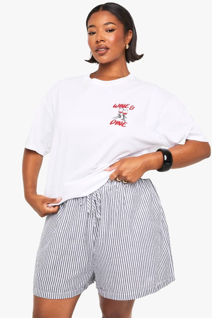 boohoo Dames Plus Geweven Streep Flippy Shorts | Grijs | Maat: 44