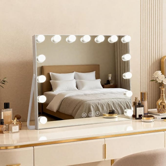 Grote Hollywood LED Make-up Spiegel met 15 Lampjes en Infrarood Touchscreen