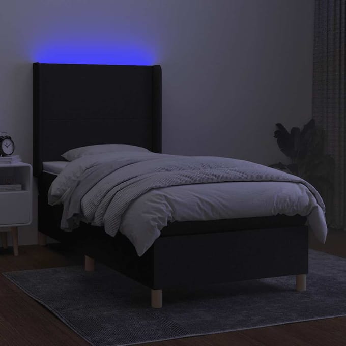 vidaXL - Boxspring - met - matras - en - LED - stof - zwart - 100x200 - cm