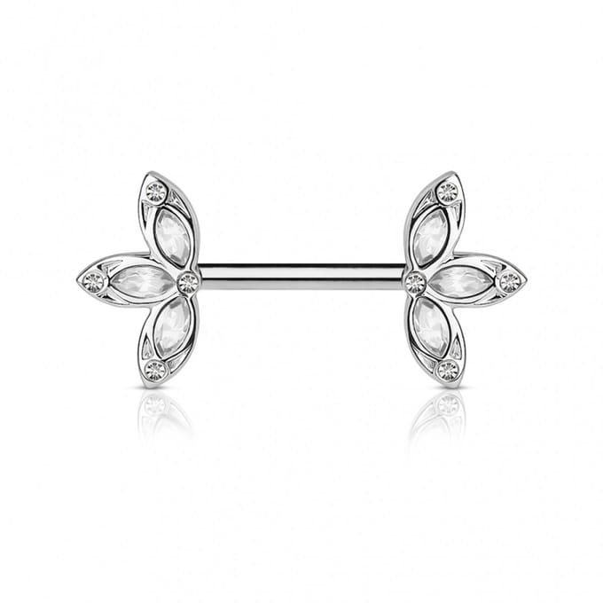 Tepelpiercing crystal bloem 1.6x12 - wit - LMPiercings