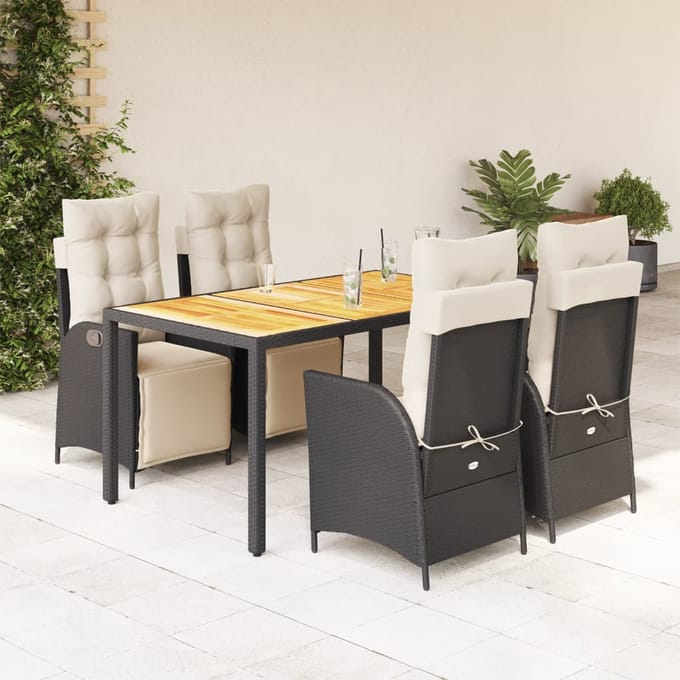 vidaXL - 5-delige - Tuinset - met - kussens - poly - rattan - zwart