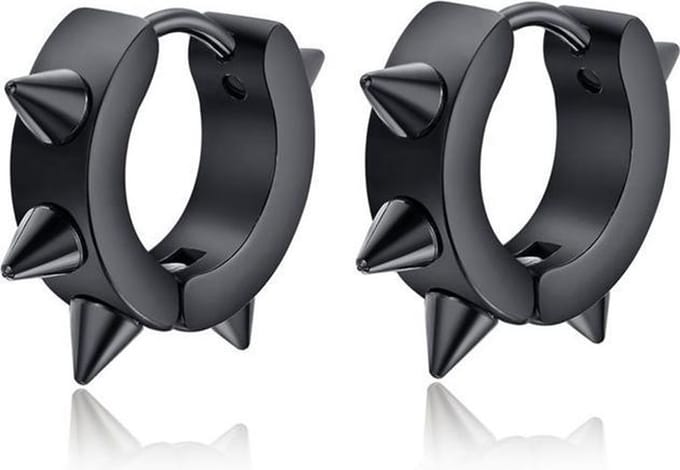 Zwarte Oorringen - Spikes - Oorbellen Heren - Edelstaal