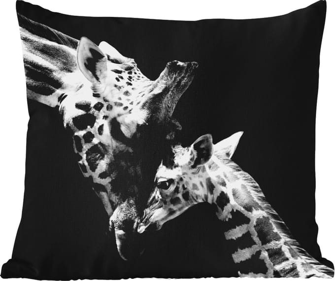 Tuinkussen - Giraffe - Wilde dieren - Portret - Zwart wit - 40x40 cm - Weerbestendig